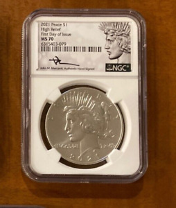 2021 Peace Dollar NGC MS70 FDOI MERCANTI Signed First Day w/ Box