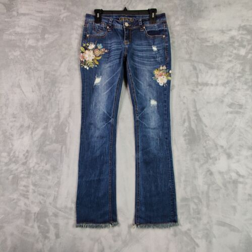 Grace In LA Jeans Women 28 Bootcut Low Rise Denim Stretch Embroidered Floral