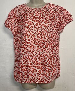 NWT New York Company Medium Blouse Red Animal Print Short Sleeve Elastic Hem Top