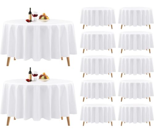 Teruntrue 12 Pack 90 Inch Round Tablecloths, White  Fabric Table Cloths