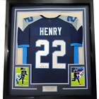 Framed Autographed/Signed Derrick Henry 33x42 Tennessee Blue Jersey JSA COA #2