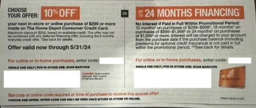 Home Depot Coupon 10% off Coupon- In-Store or Online Exp 05/31/24 SAVE $$$