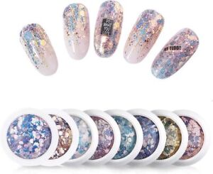 Micup Holographic Nail Art Sticker Kit Iridescent Nail Sequins Mermaid Colorful