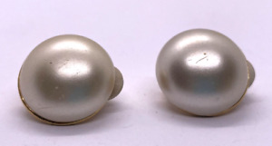 Vintage: Half Pearl Gold Toned Huggy Earrings, Clip on