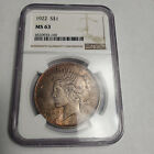 New Listing1922 Peace Dollar NGC MS63 Heavy toning on both sides