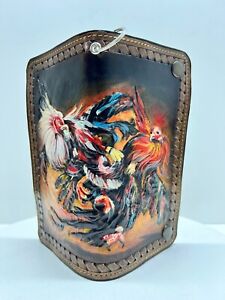 Mexican Cock fight rooster Wallet, 3D Genuine Leather Carving Long Wallet