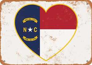Metal Sign - North Carolina Heart Flag -- Vintage Look