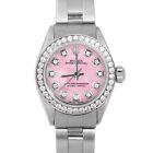 Rolex Ladies Oyster Perpetual Pink Mother Of Pearl Diamond Dial Diamond Bezel