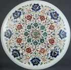 15 Inches Round Marble Coffee Table Top Semi Precious Stone Inlay Work End Table
