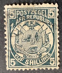 Transvaal South Africa 1885 5 shilling slate stamp used