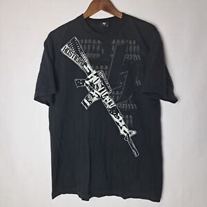 Vtg Hostility T-Shirt Mens Large Black Short Sleeve M-16 Gun Graphic Y2K