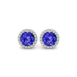 Tanzanite and White Topaz Halo Stud Earrings 925 Stamped Sterling Silver