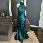 Women’s Green Full Length Halter Neck Mermaid Prom Dress Corset Back Size 2 NWT