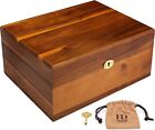 Wooden Storage Box with Hinged Lid and Locking Key - Large Premium Acacia Keepsa