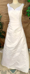 MICHAELANGELO WHITE SLEEVELESS SATIN WEDDING GOWN DRESS TRAIN BUSTLE SIZE LG-XLG