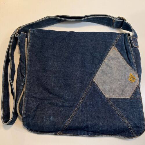 VOLCOM Vintage Blue Jean Denin Bag Purse Tote Canvas Pockets Logo