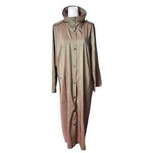 Babette Womens Small Trench Coat Iridescent Brown Green Hood Long Jacket Pockets