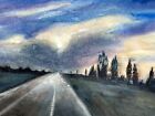 New ListingOriginal painting A4, watercolor, modern road and automobile Sunset landscape