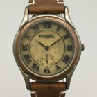 Vintage Fossil Watch Women Stone Dial BW-6740 Brown Leather Band New Battery