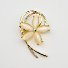 Gold Crystal Opal Stones Flower plant brooch pin women Fashion Jewelry Gift