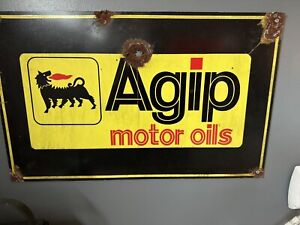 Antique Looking Agip Motor Oil Dealer Sales Service Italian Brand