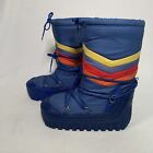 Vintage 80s Moon Boots Blue Striped  Size 7/8