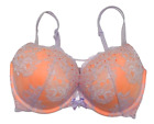 Victoria's Secret  Coral & lilac Rhinestone Very Sexy Plunge Bra Lace  Size 36D