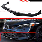 For 2022-2024 Honda Civic LX EX Si JDM 3pc Gloss Black Front Bumper Lip Splitter (For: 2022 Honda Civic)