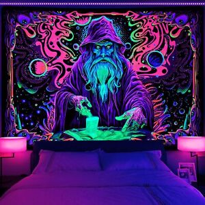Blacklight Trippy Wizard Tapestry for Bedroom UV Reactive Tapestries Magic Eyes