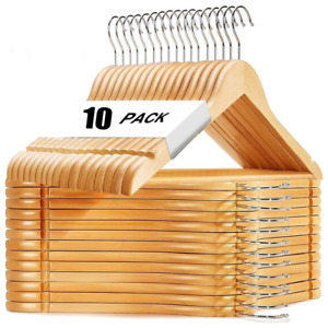 10 Pack Premium Natural Wood Clothes Hangers, Durable Wooden Hangers for Coats,