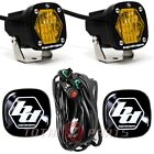 Baja Designs® S1 LED Lights Pair Amber Wide Cornering, Rock Guards, Wire Harness