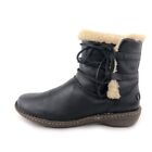 UGG Rianne Black Leather Winter Ankle Boots Womens Size 10 EU 41 Wraparound Lace