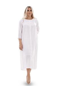 100% Cotton Designer Nightdress Victorian 3/4 Sleeve Lace Button Through M-XXL