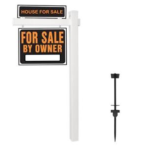 VINGLI Vinyl Real Estate Sign Post, 6' Tall Yard Post for Sale Hanging Ads-White