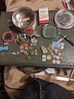 vintage antique estate junk drawer jewelry lot Buttons Coins Marbles Ashtray...
