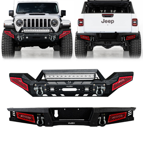Vijay For2020-2024 Jeep Gladiator JT Steel Front/Rear Bumper W/Winch Plate&Light (For: Jeep Gladiator)