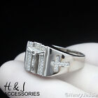 MEN SOLID 925 STERLING SILVER ICY BLING CZ JESUS CROSS RECTANGLE RING*ASR213