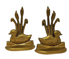 2 Solid Brass Bookends Ducks in The Reeds  4