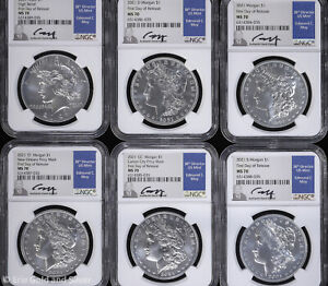 2021 Peace And Morgan Silver Dollar 6-Coin Set NGC MS 70 | FDOR Moy Signed