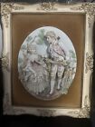 Vintage Wall Sculpture Louis 14Th Framed  “ Courting Couple” Ceramic