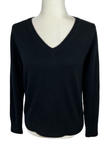 Quince Women’s Black Mongolian Cashmere V-Neck Pullover Sweater Soft Size S