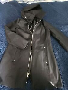 Anne Klein trench raincoat anorak with hood L mid thigh length