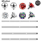 6Pcs Titanium Steel Industrial Barbell Earrings CZ Threaded Ear Piercing Jewelry