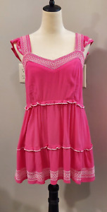 Torrid Pink Embroidered Babydoll Gauze Top Tiered Smocking Size 1 (14/16)