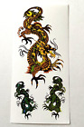 3 Temporary Fake Body Arm Yellow/ Green Asian Lung Dragon Tattoo Sticker Sheet