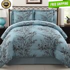 8-Pcs Blue/Chocolate Branch Reversible Bed in A Bag Comforter Set Queen HOT