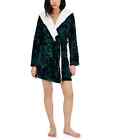 Jenni Women's Faux-Sherpa Lined Hood Short Robe, Green Tie-Dye, Medium to Large