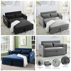 3 in 1 Convertible Sleeper Sofa Bed Velvet Loveseat Pull Out Sofa Bed Couch