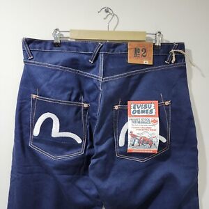 NWT Vintage Y2K Evisu Genes Jeans Selvedge Button Fly Streetwear Blue 40x34