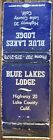 Blue Lakes Lodge Lake County CA California Vintage Matchbook Cover